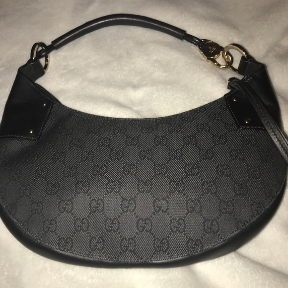 Gucci denim monogram half moon hobo black - Picture 2 of 3